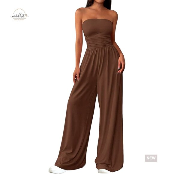 Strapless Romper Jumpsuit Wide Leg Summer Beach Vacation Outfit